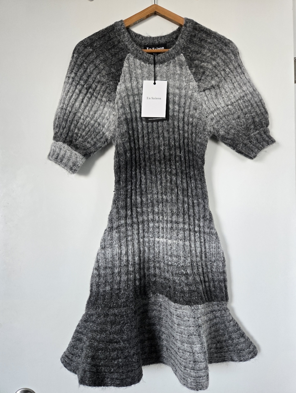 Ombre Gray Ribbed Knit Fit-and-Flare Dress